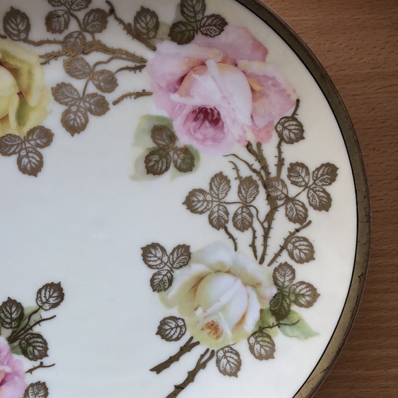 Prussia hand painted wall plate gold gilt roses - Picture 2 of 4